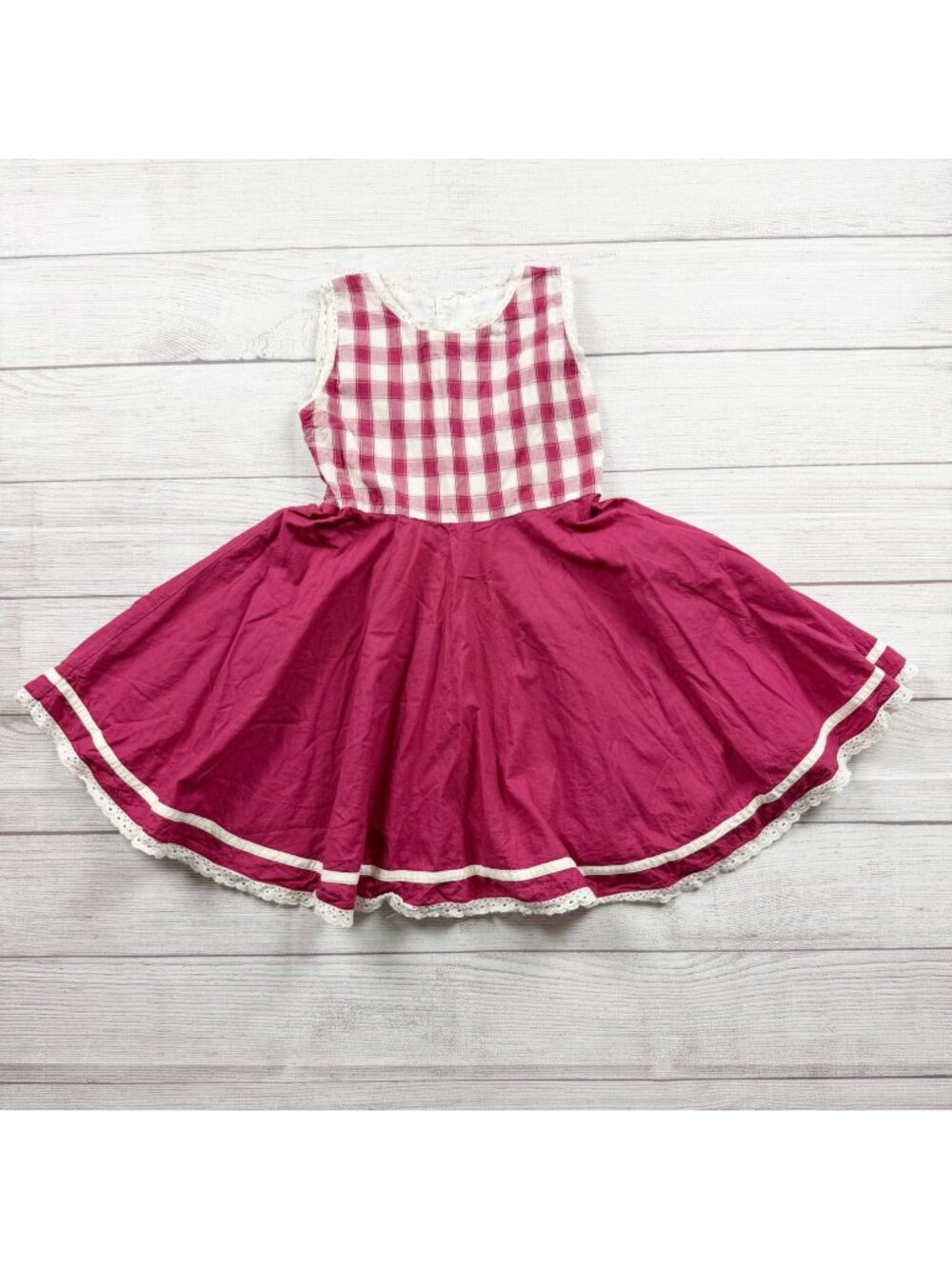Well Dressed Wolf Girls Pink Plaid Sleeveless Cotton Dress Lace Trim 6